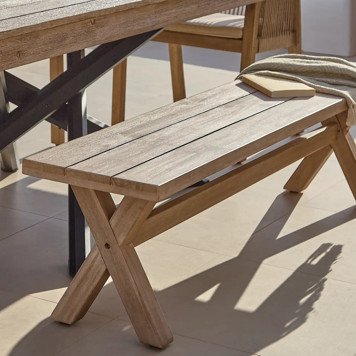 Amelia 6 Seater Wooden Garden Dining Set with 4 Shiro Chairs & Charlotte Bench