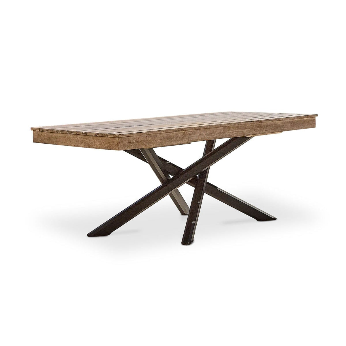 Amelia 6 Seater Wooden Garden Dining Set with 4 Imani Chairs & Charlotte Bench - Light Brushed Acacia with Black Legs