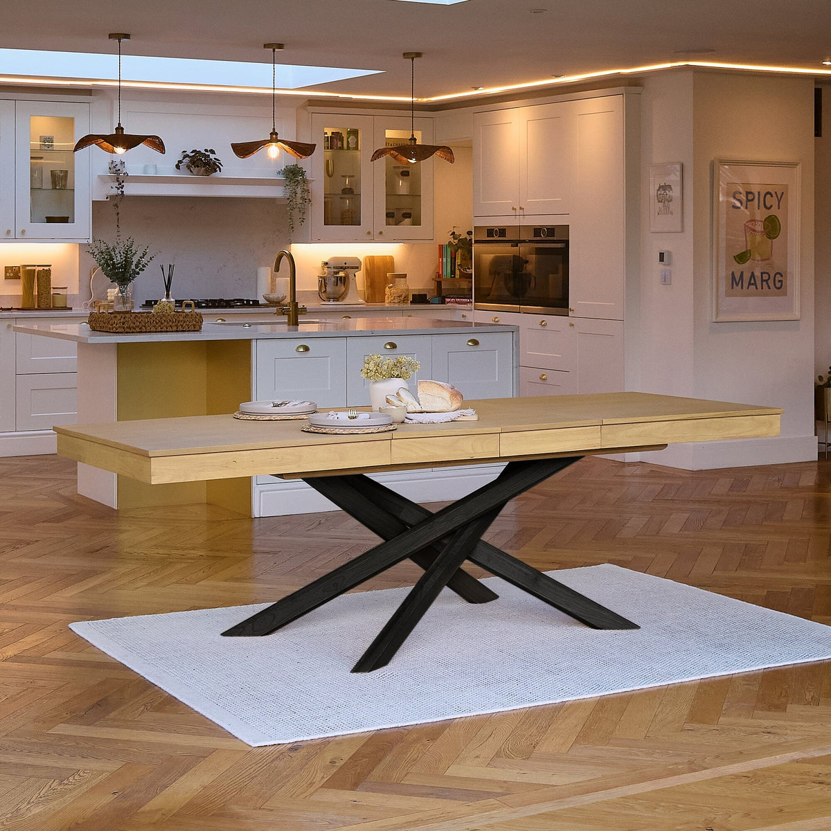 Amelia Pale Oak Wood Dining Table - Extendable - Black Legs
