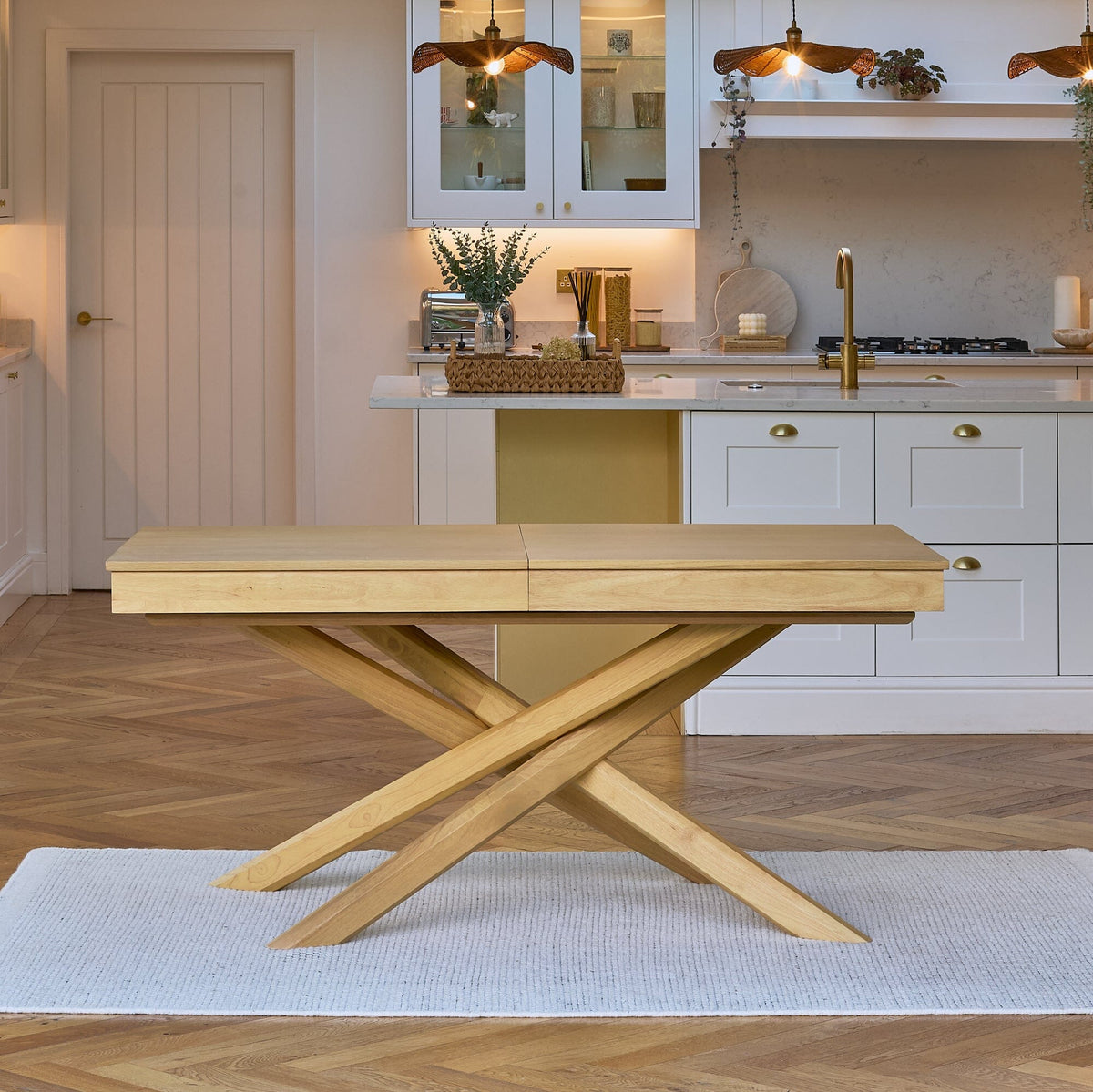 Amelia Pale Oak Extendable Dining Table Set - 6 Seater - Pale Oak Spindle Back Chairs