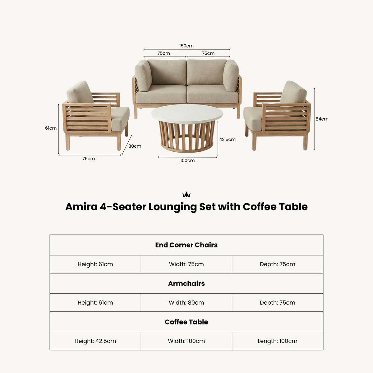 Amira 4 Seater Lounging Set with Coffee Table