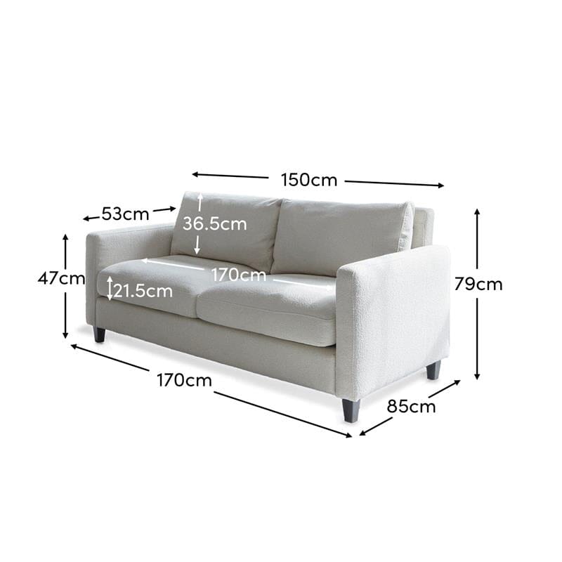 Ava 2 Seater Sofa - Light Beige Boucle with Black Oak legs