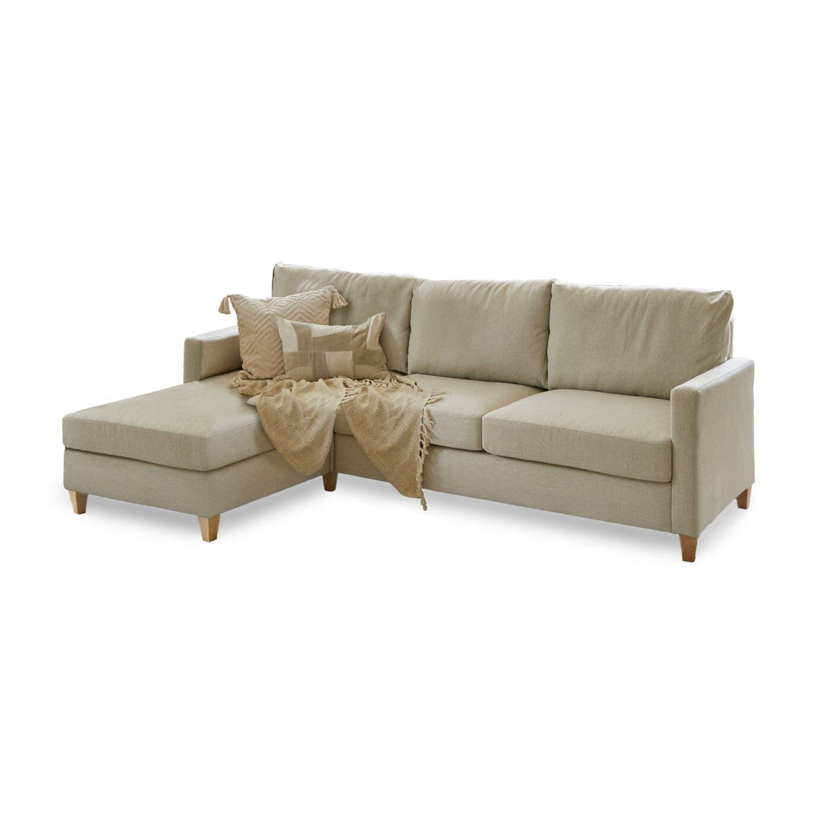 Ava Large Chaise Corner Sofa - Left Hand - Sand with Pale Oak Legs
