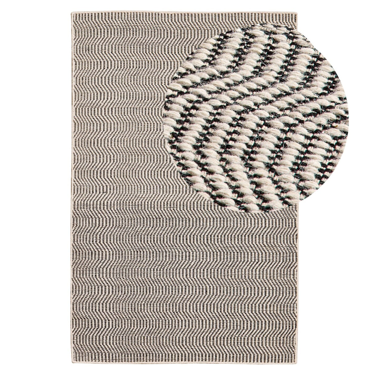 Alverton Clay & Black Geometric Wool with Cotton Rug - 120 x 170cm