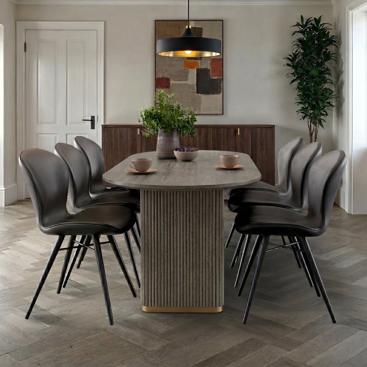 Amelie Grey 200cm Fluted Oval Dining Table