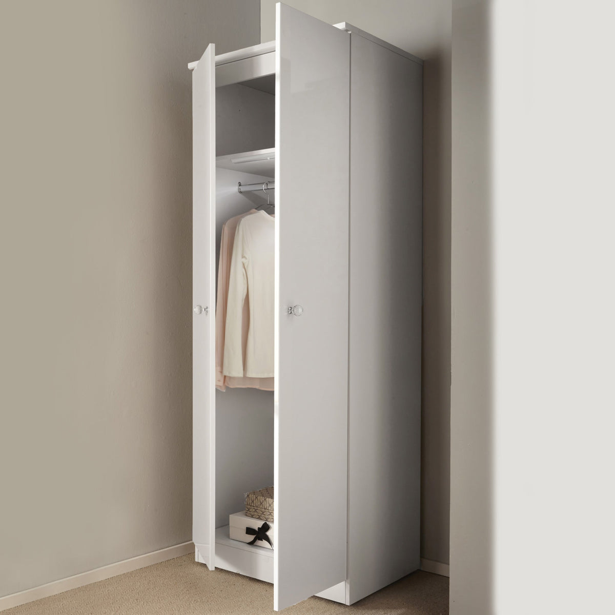 Aria White Gloss with LED Lighting 2 Door Wardrobe