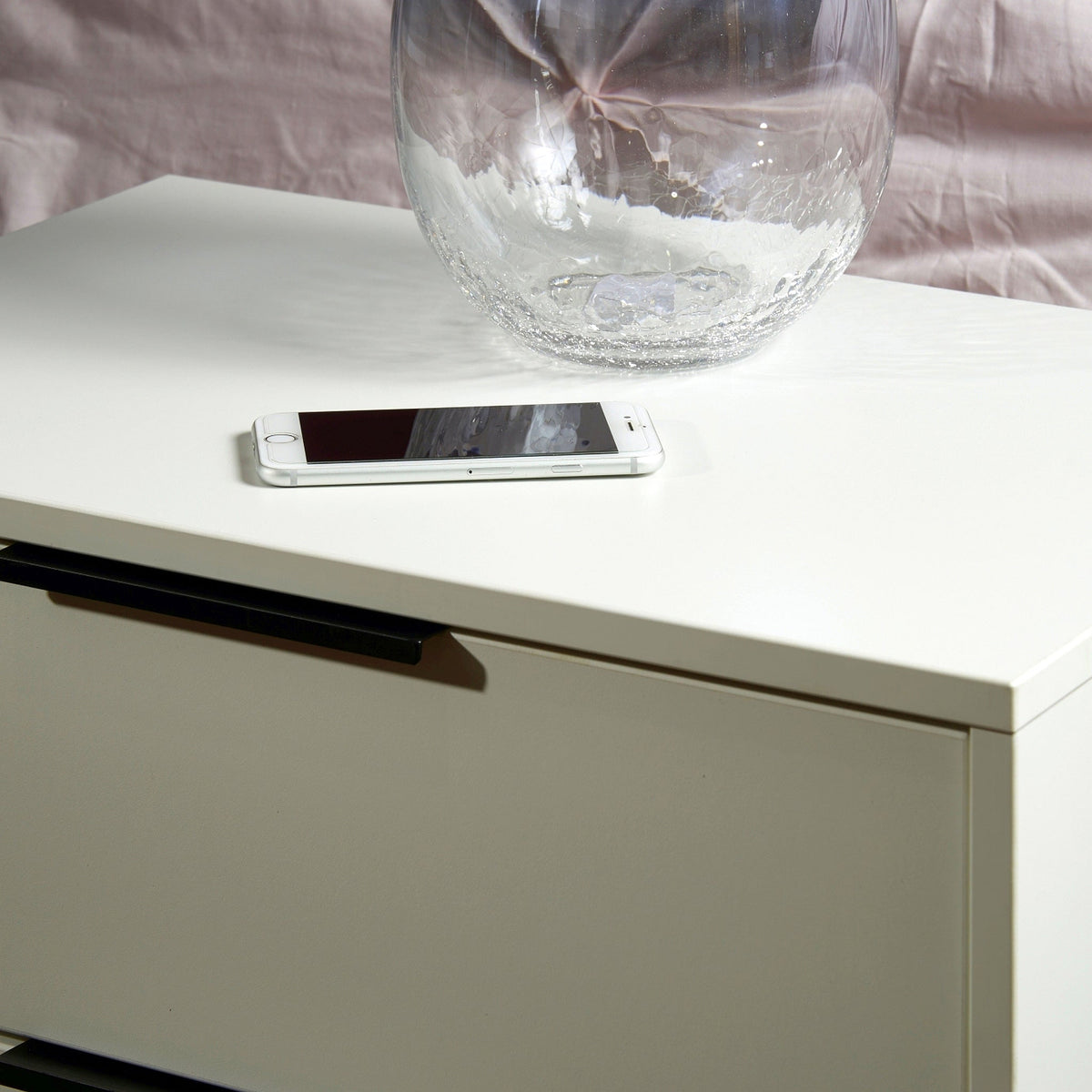Asher White 2 Drawer Side Table with Black Legs