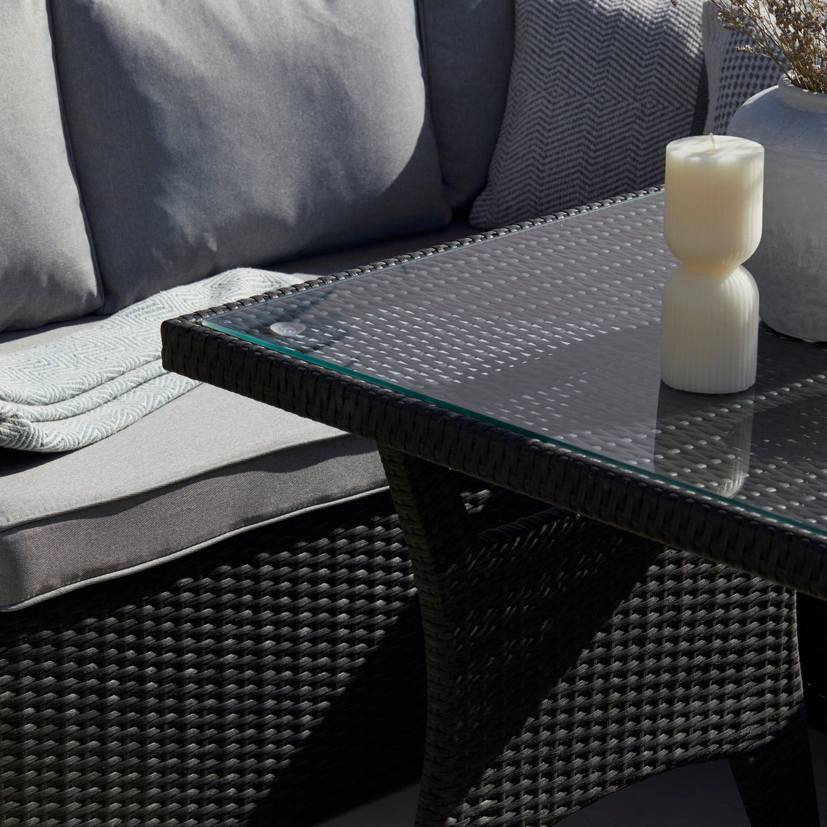 Aston 9 Seater Rattan Garden Corner Sofa Set - Black