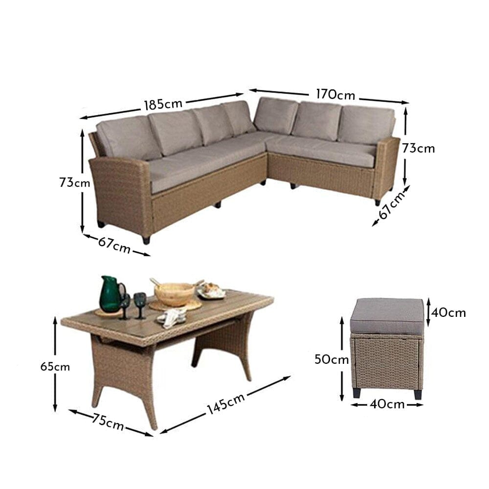 OUTLET - Aston 9 Seater Rattan Corner Sofa Set with Polywood Table Top - Natural Brown