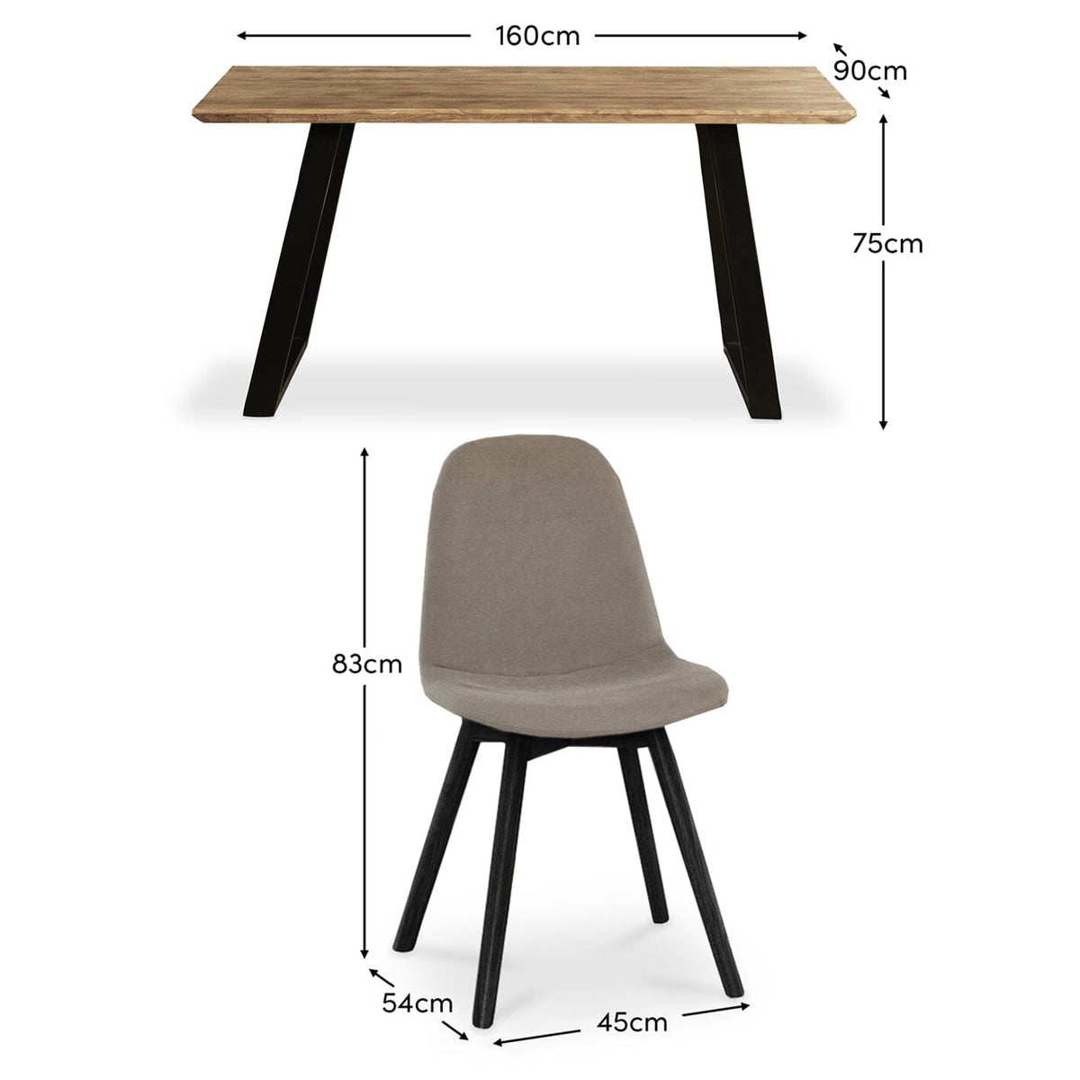 Atlas Chalked Mango Wood Dining Table Set - 6 Seater - Ellis Soft Beige Dining Chairs - Black Oak Legs