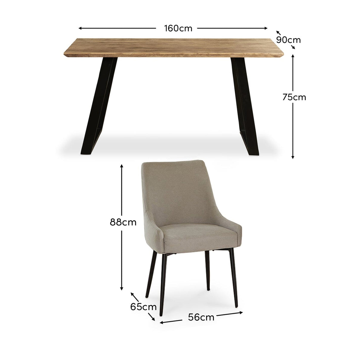 Atlas Chalked Mango Wood Dining Table Set - 6 Seater - Maeve Soft Beige Dining Chairs - Black Oak Legs