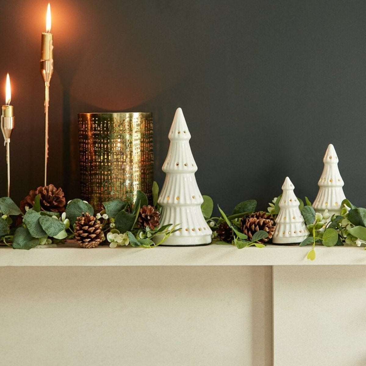Bergen Medium Ceramic LED Light Up Tree - White
