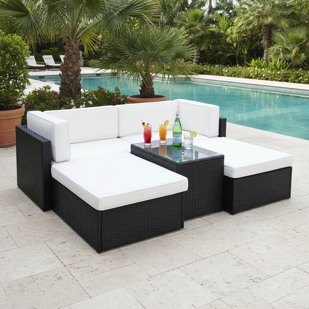 Rattan Multipositional Lounge Set with Console
