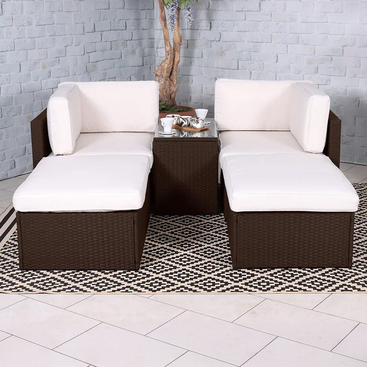 Rattan Multipositional Lounge Set with Console