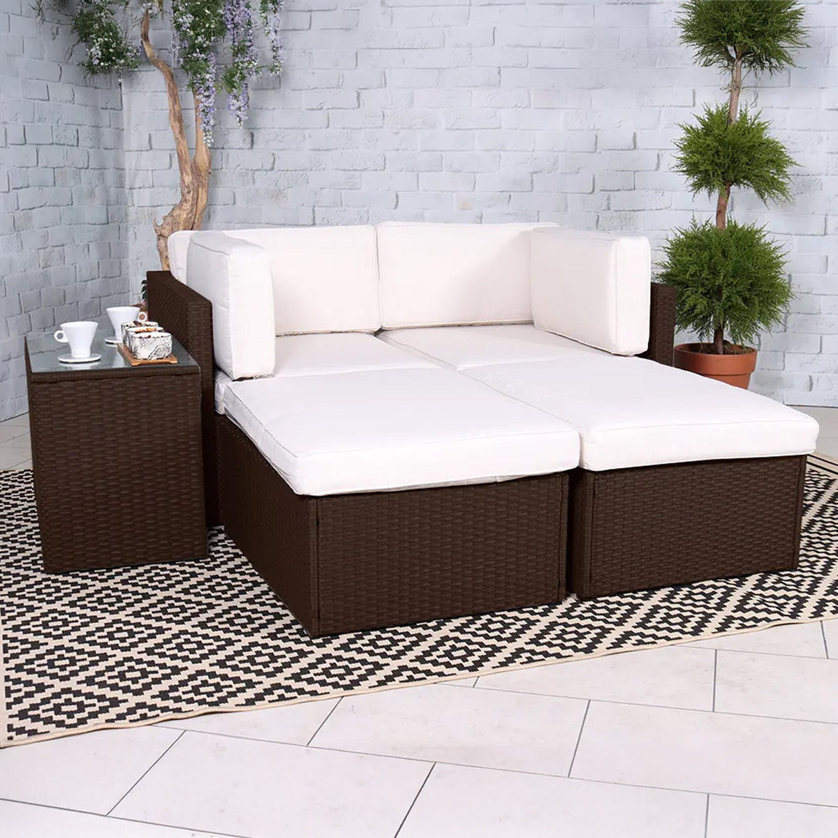 Rattan Multipositional Lounge Set with Console
