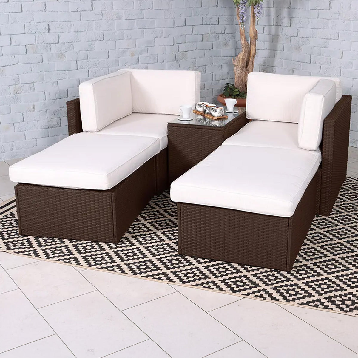 Rattan Multipositional Lounge Set with Console
