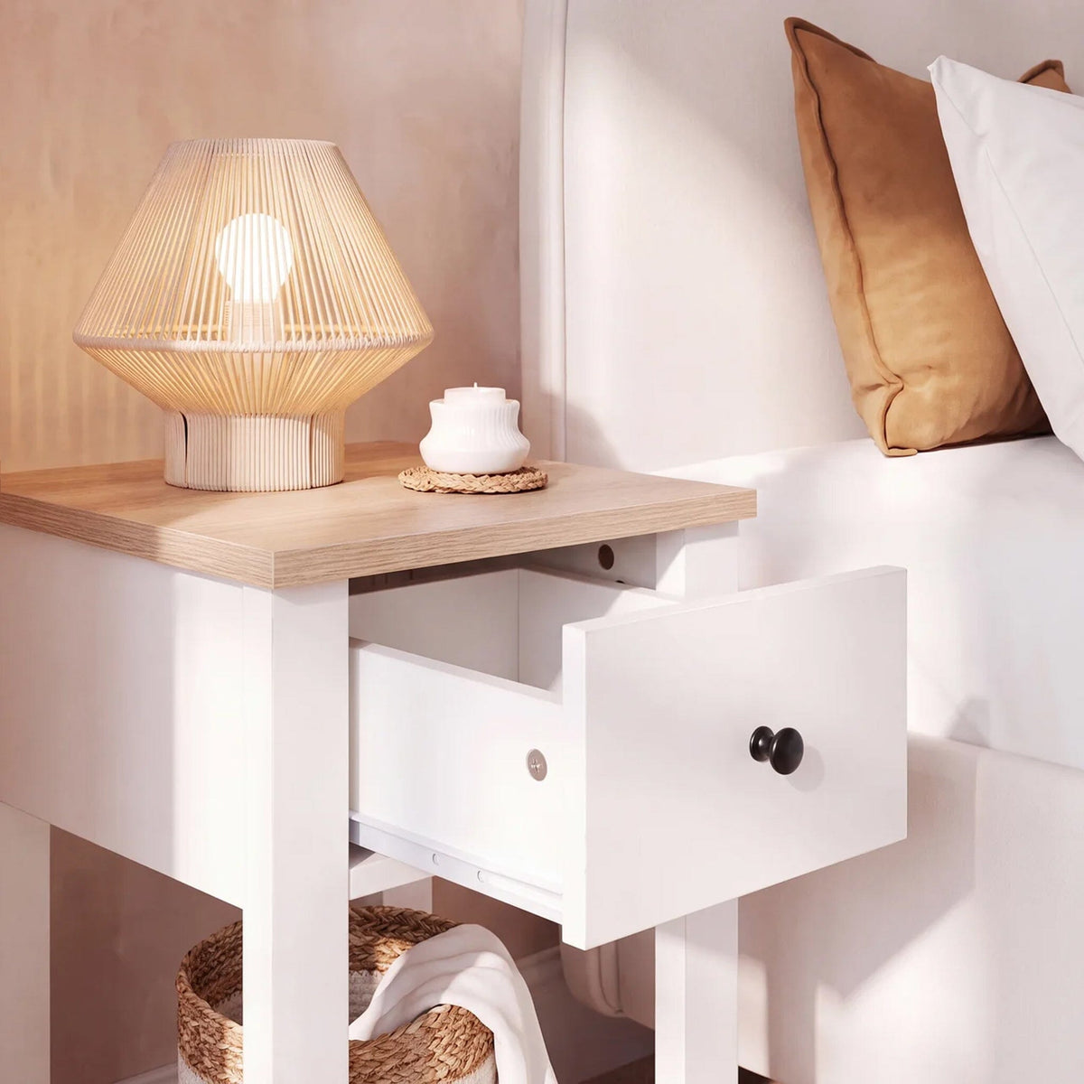 Bampton 1 Drawer Bedside Table - Alabaster White