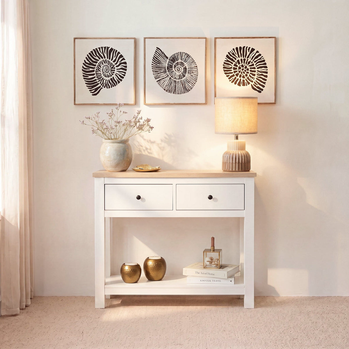 Bampton Alabaster White 2 Drawer Console Table