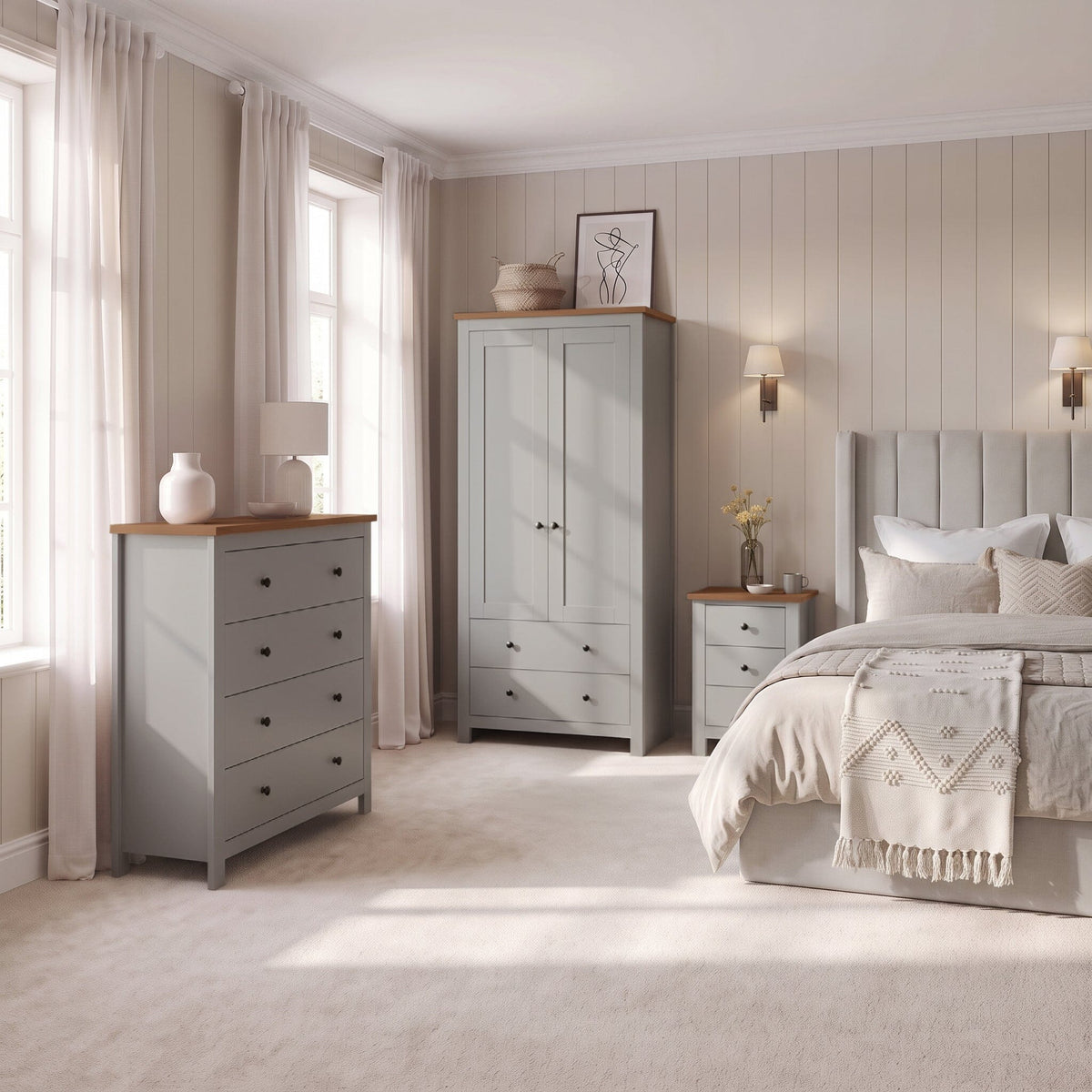 Bampton 3 Piece Bedroom Set - Chest of 4 Drawers - Stone Grey
