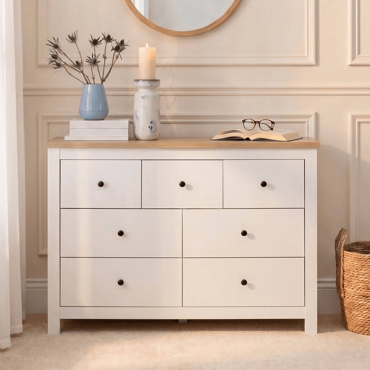 Bampton 4 Piece Bedroom Set - 3 Over 4 Chest of Drawers - Alabaster White