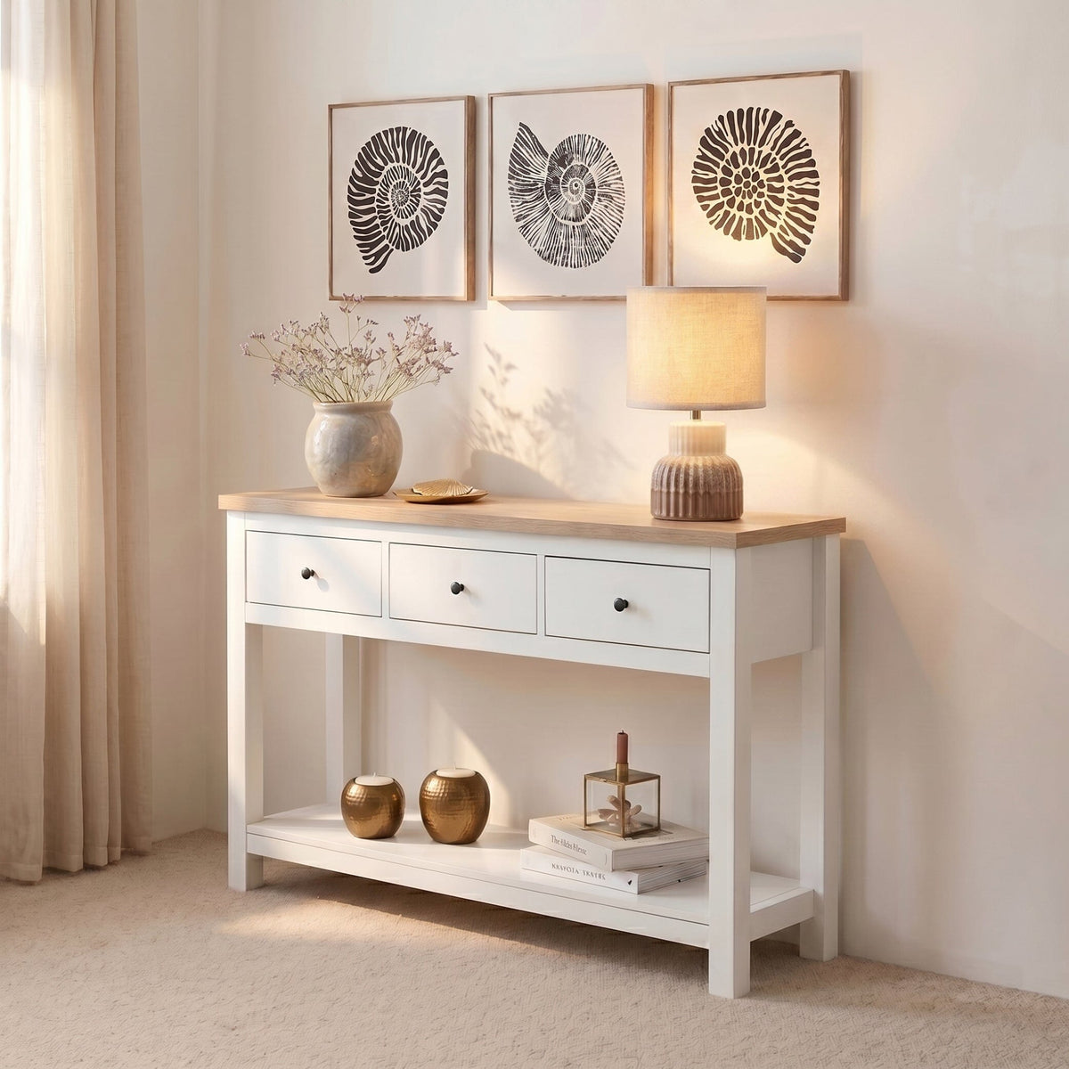 Bampton Alabaster White 3 Drawer Console Table