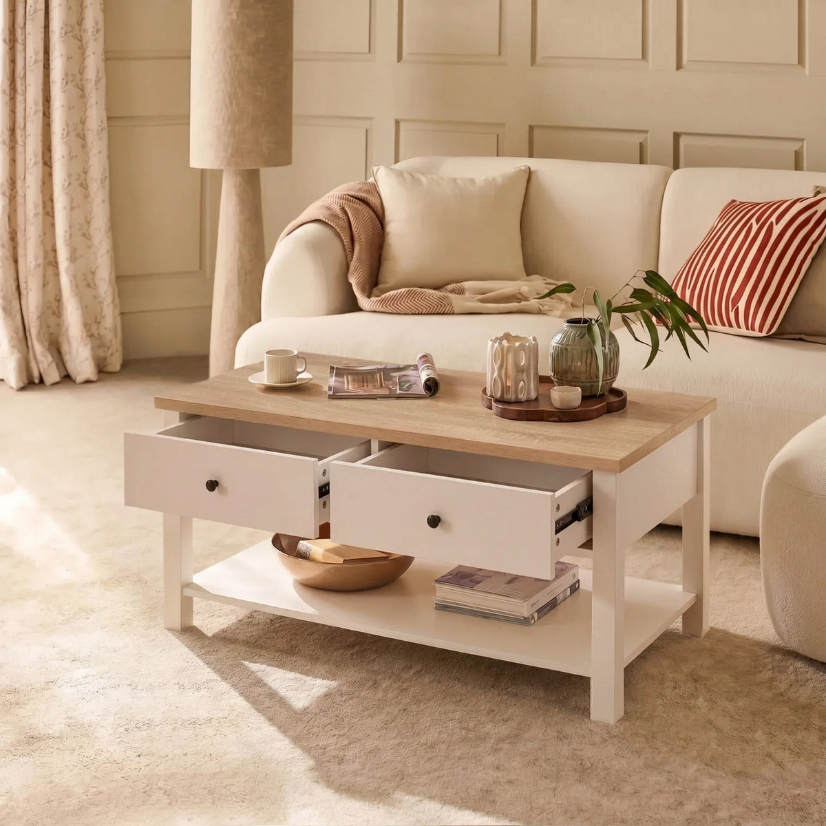 Bampton Alabaster White Coffee Table with Storage