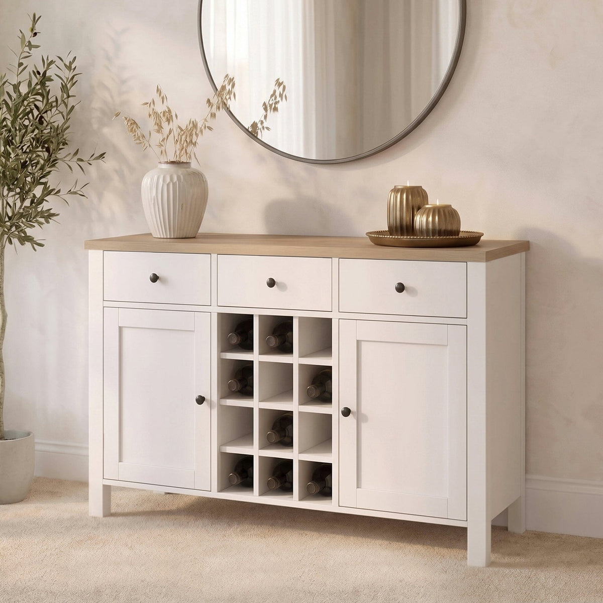 Bampton Sideboard with Wine Rack - Alabaster White