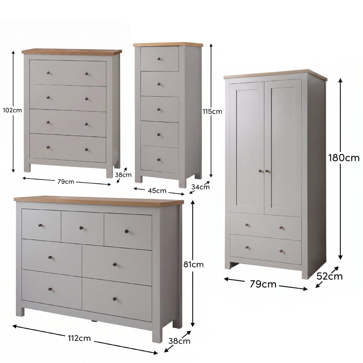Bampton Wardrobe & Drawers Bedroom Set - Stone Grey