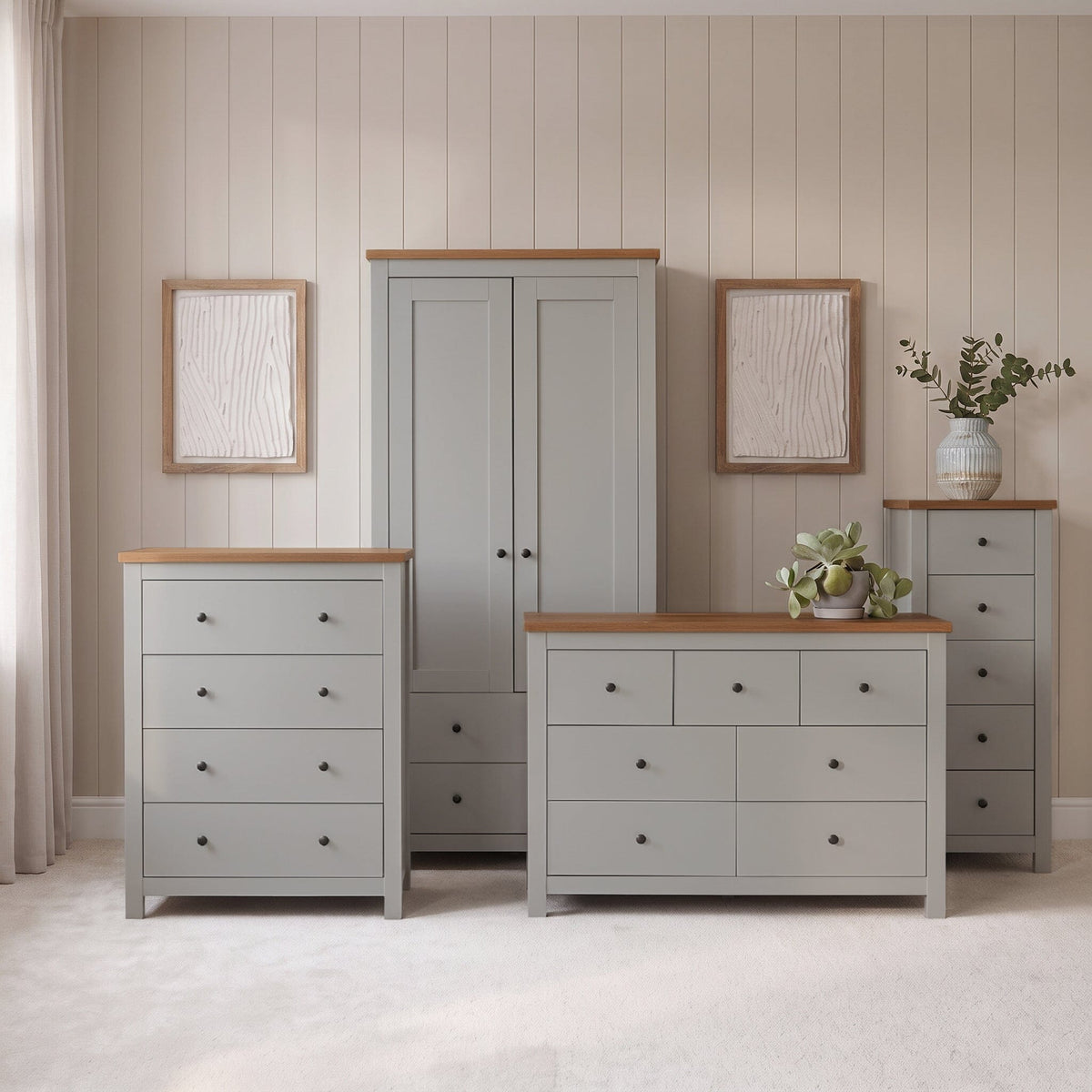 Bampton Wardrobe & Drawers Bedroom Set - Stone Grey