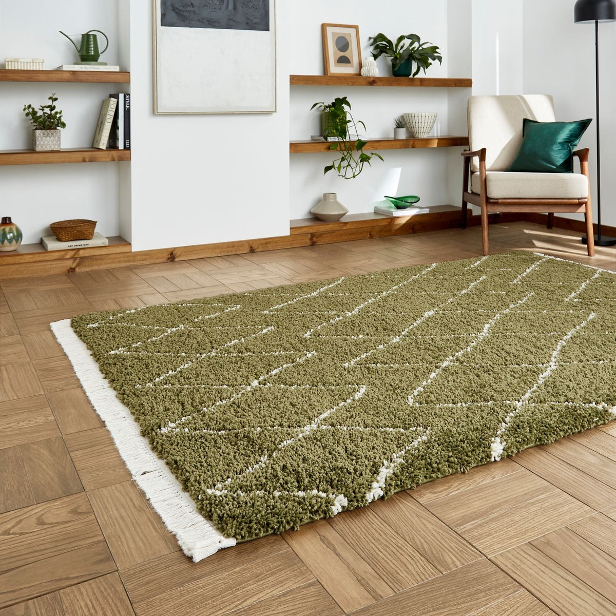 Edie Boho Diamond Shaggy Rug