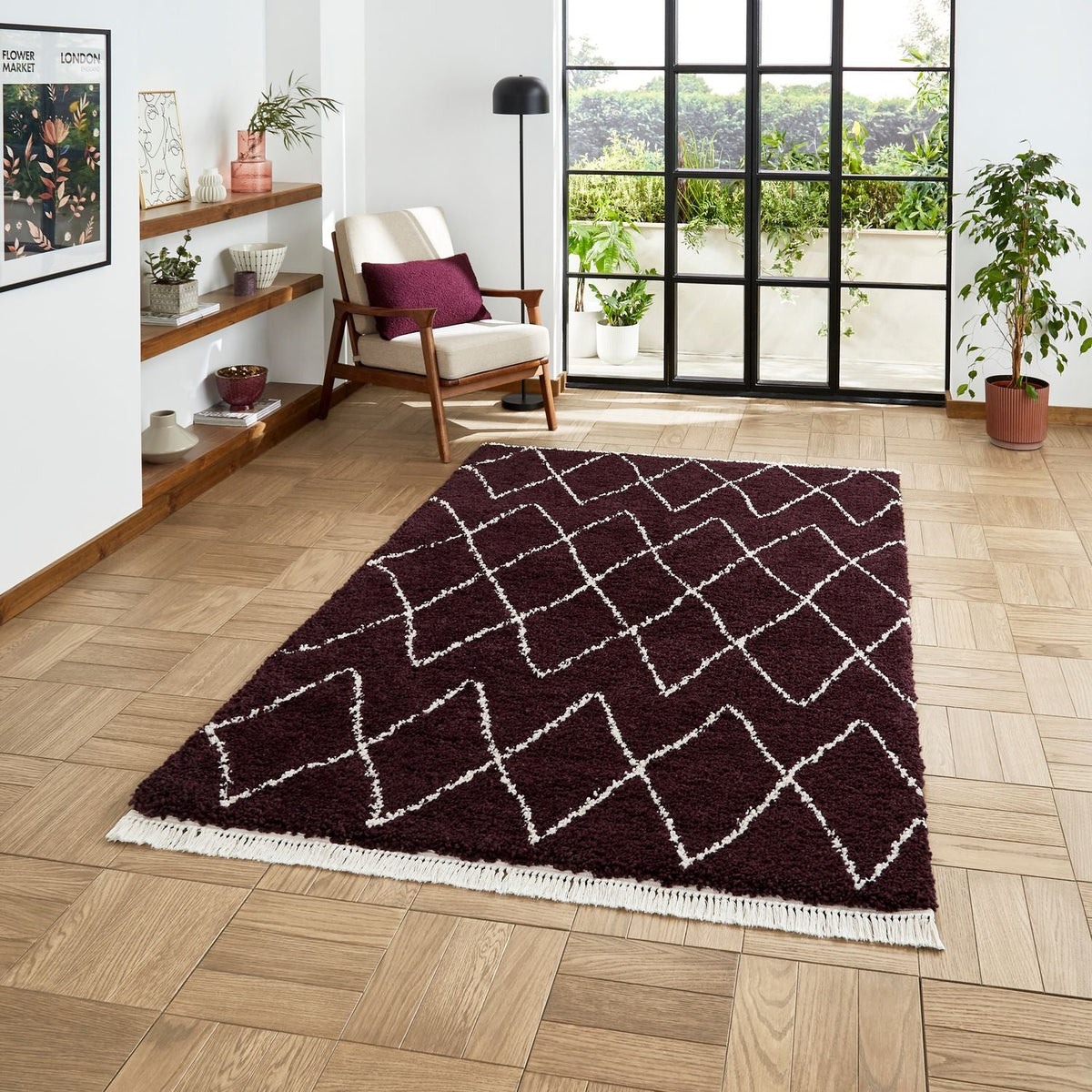 Edie Boho Diamond Shaggy Rug