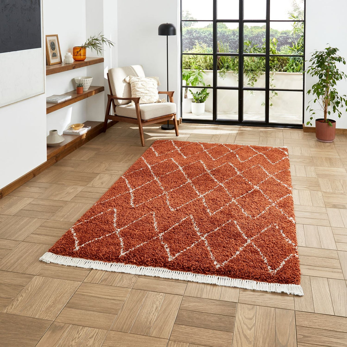 Edie Boho Diamond Shaggy Rug