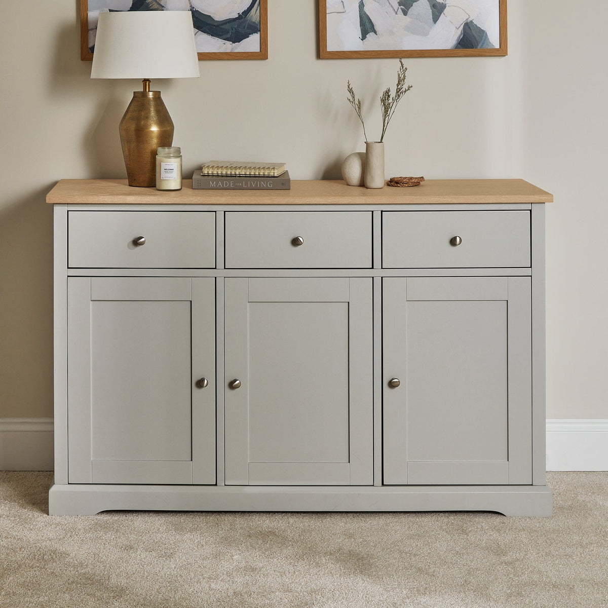 Chatsworth 3 Door Large Sideboard - Linen Grey
