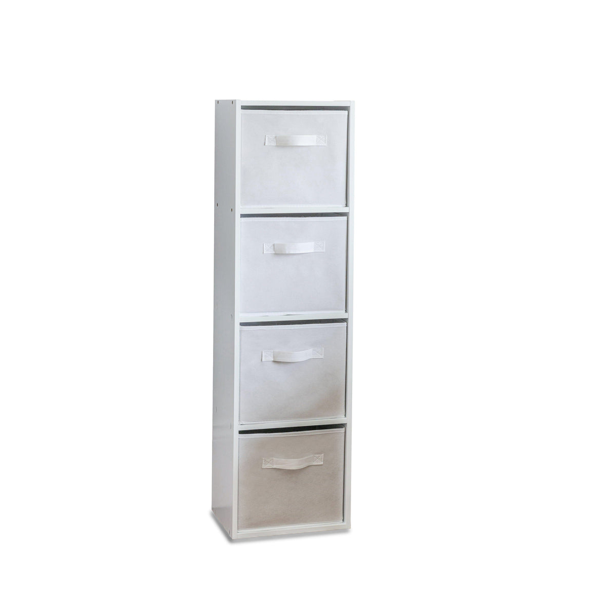 Cara 4 Tier Storage Unit / Chalk White Bookcase with White Boxes