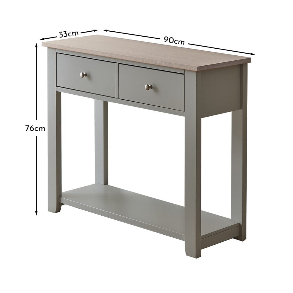 OUTLET - Chatsworth Linen Grey 2 Drawer Console Table - 90cm