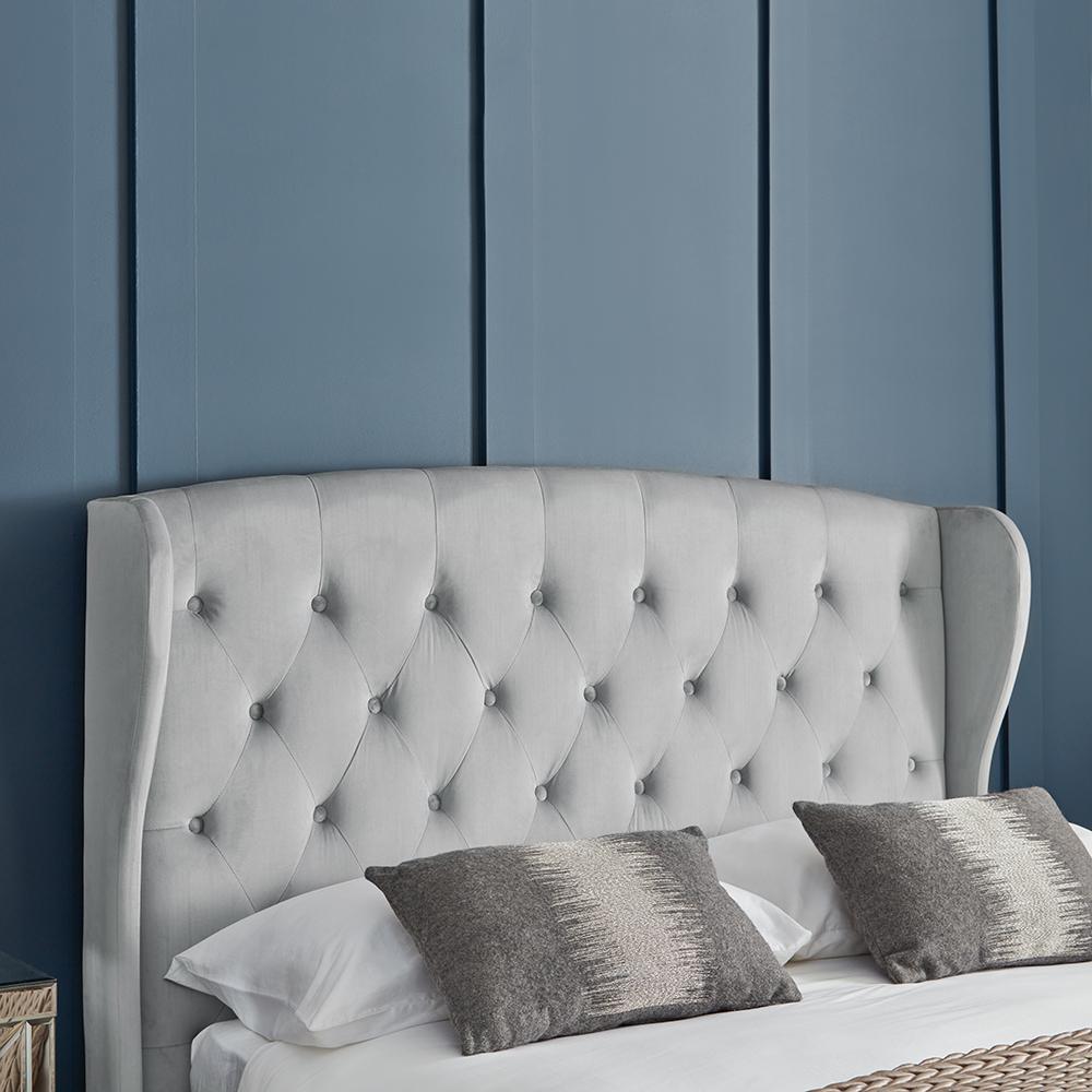 Outlet - Daisy King Size Ottoman Bed - Grey Velvet