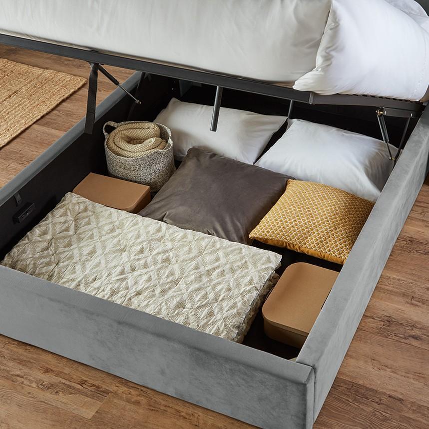 Outlet - Daisy King Size Ottoman Bed - Grey Velvet