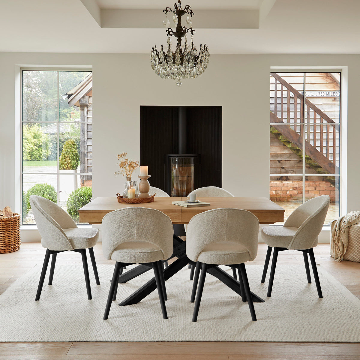 Marilyn Boucle Dining Chairs - Set of 2 - Black Oak Legs