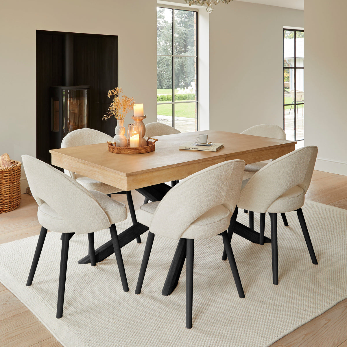 Marilyn Boucle Dining Chairs - Set of 2 - Black Oak Legs