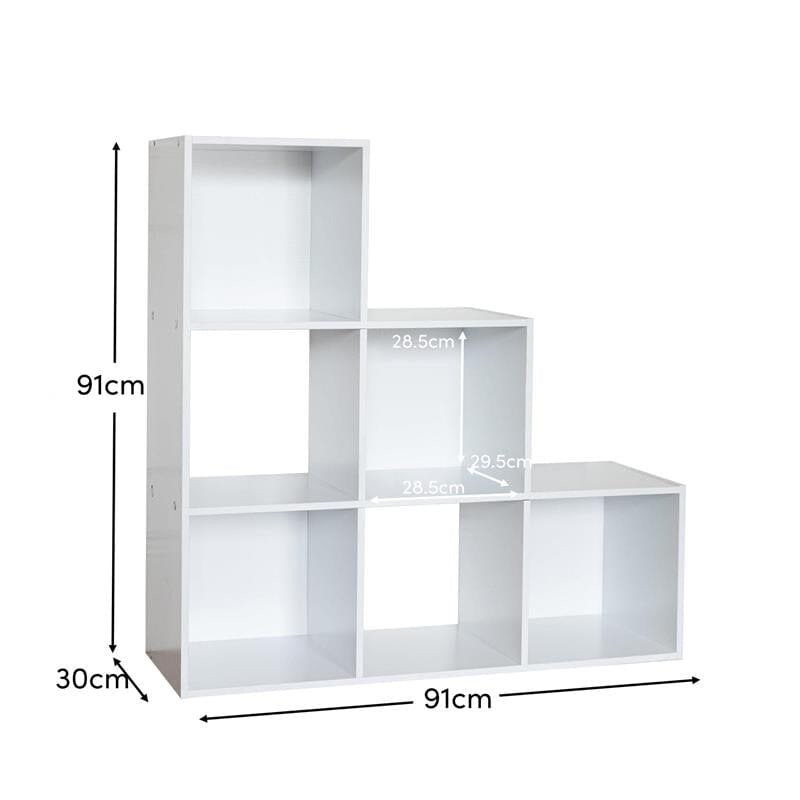Cara 6 Cube Bookcase Ladder Storage Unit - Chalk White