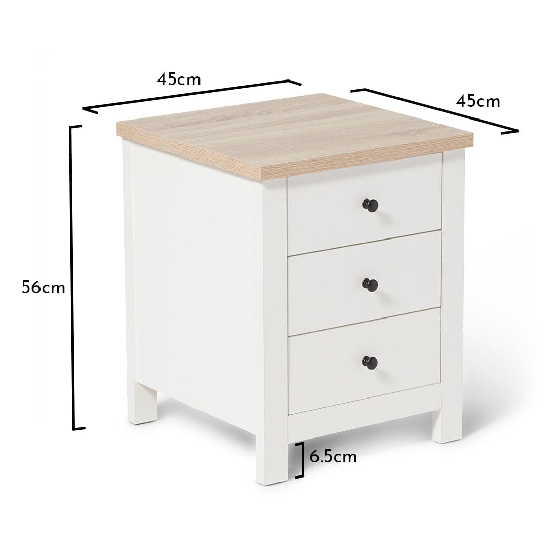 Outlet - Bampton 3 Drawer Bedside Table - White
