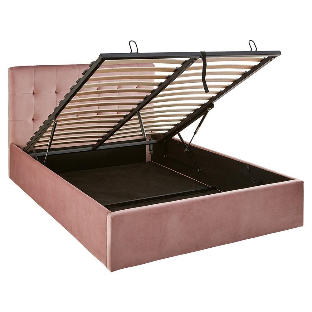 Outlet - Elle King Size Ottoman Bed - Pink Velvet