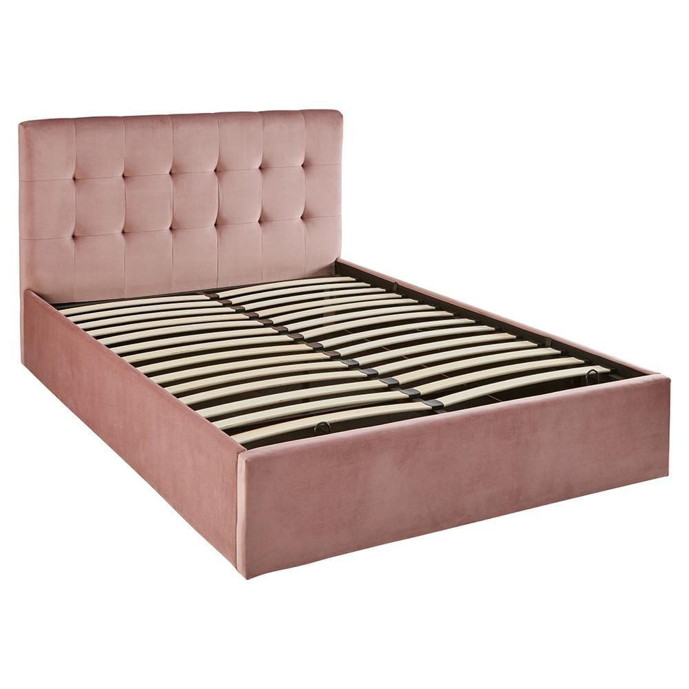 Outlet - Elle King Size Ottoman Bed - Pink Velvet