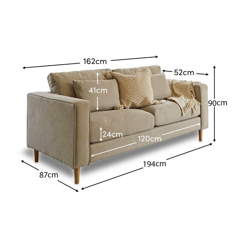 Emily 3 Seater Sofa - Soft Beige with Pale Oak Legs
