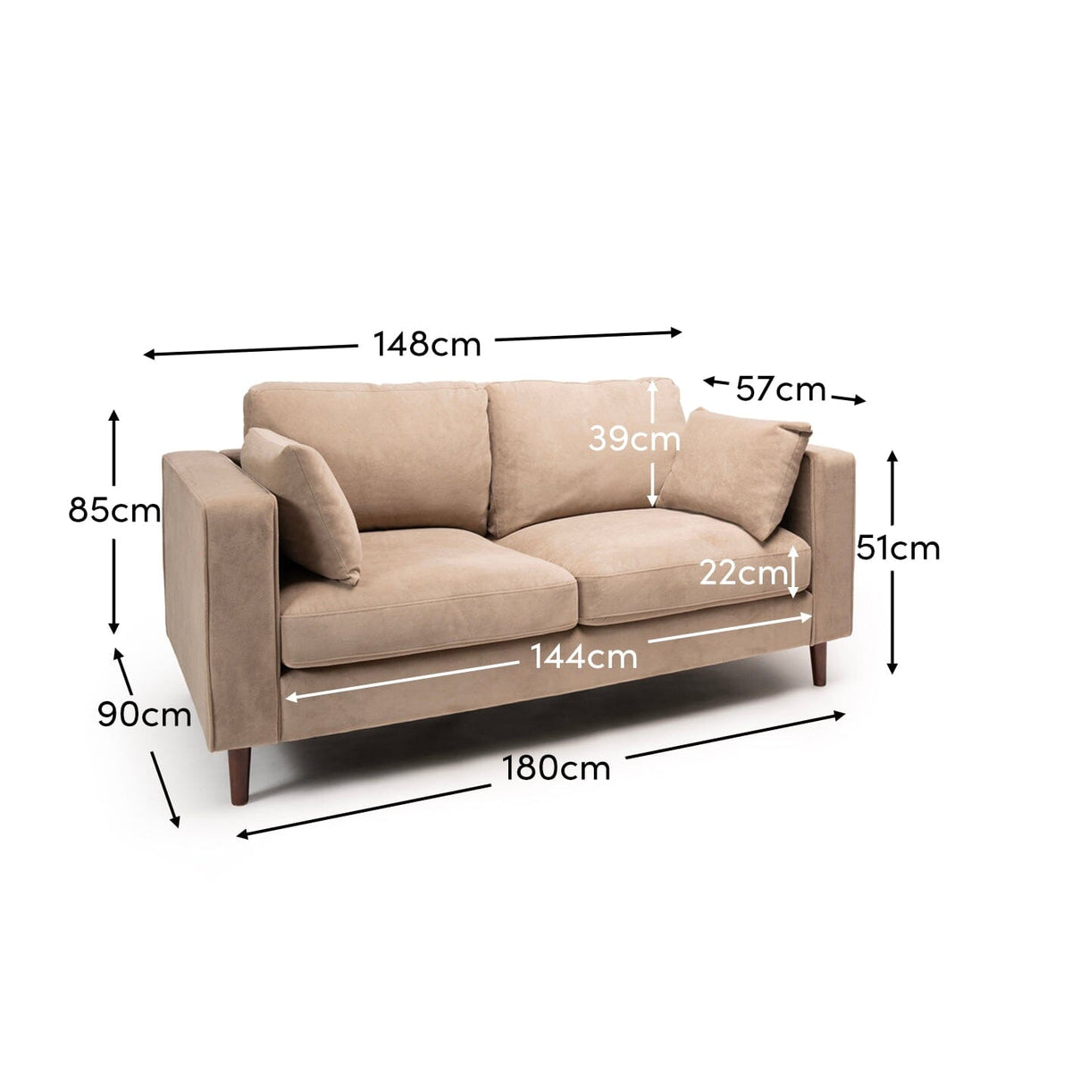 Emily 2 Seater Sofa - Driftwood with Dark Oak Legs