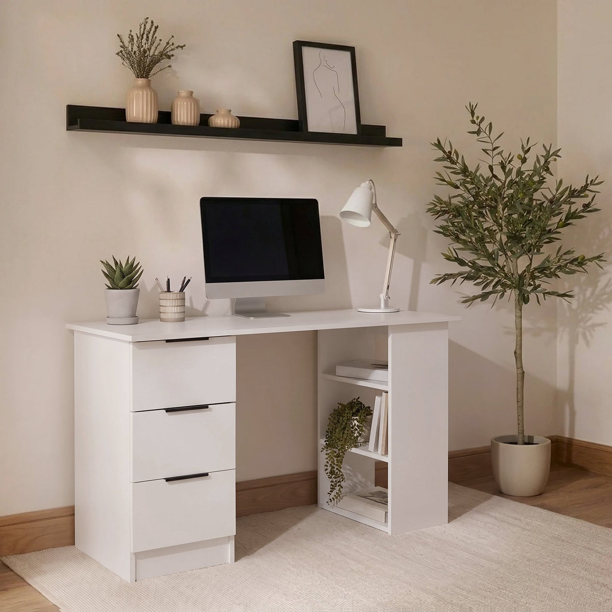 Essie 3 Drawer Desk - White
