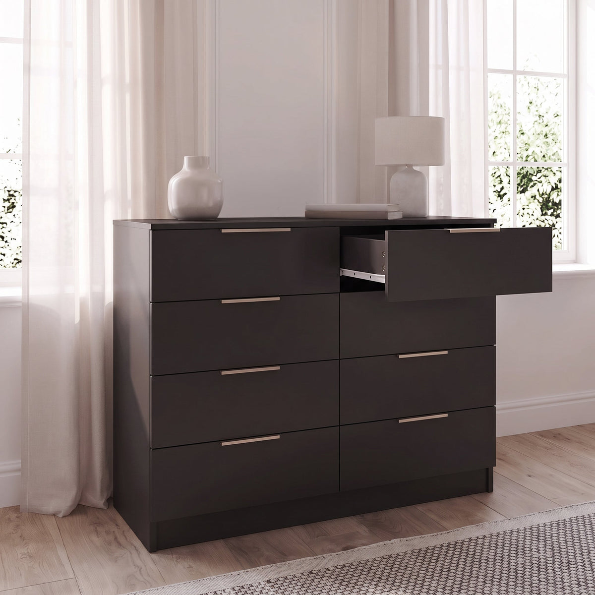 Essie 3 Piece Bedroom Set - 8 Chest of Drawers - Pitch Black