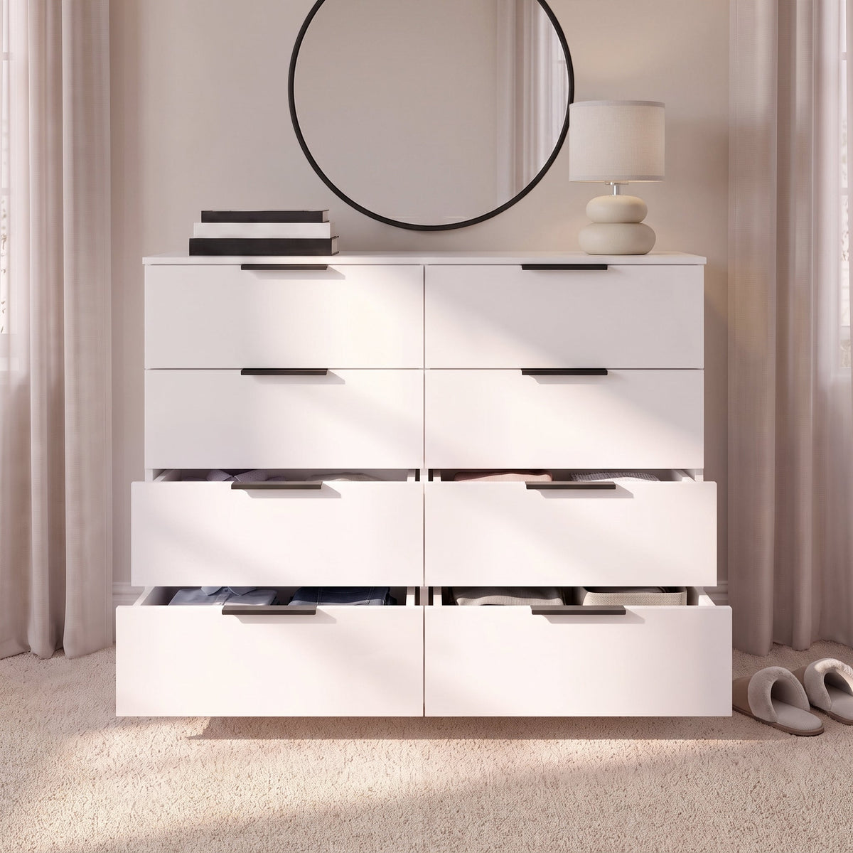 Essie 3 Piece Bedroom Set - 8 Chest of Drawers - Pure White
