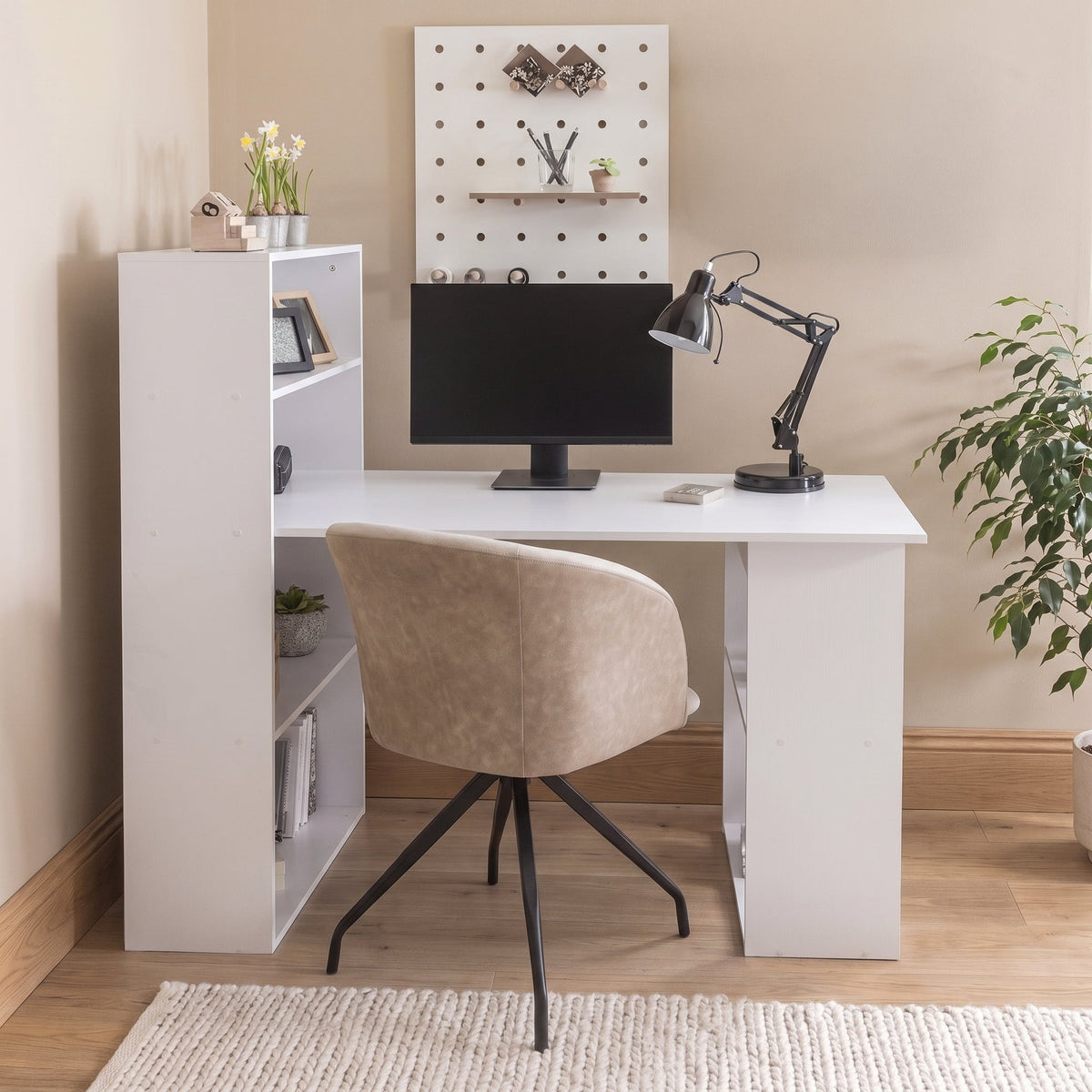 Essie Desk with Shelves - White