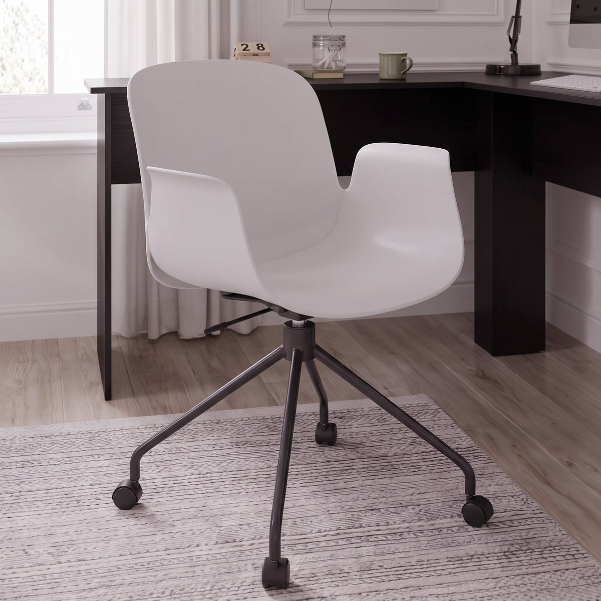 Essie L-Shaped Black Desk with Logan Office Chair